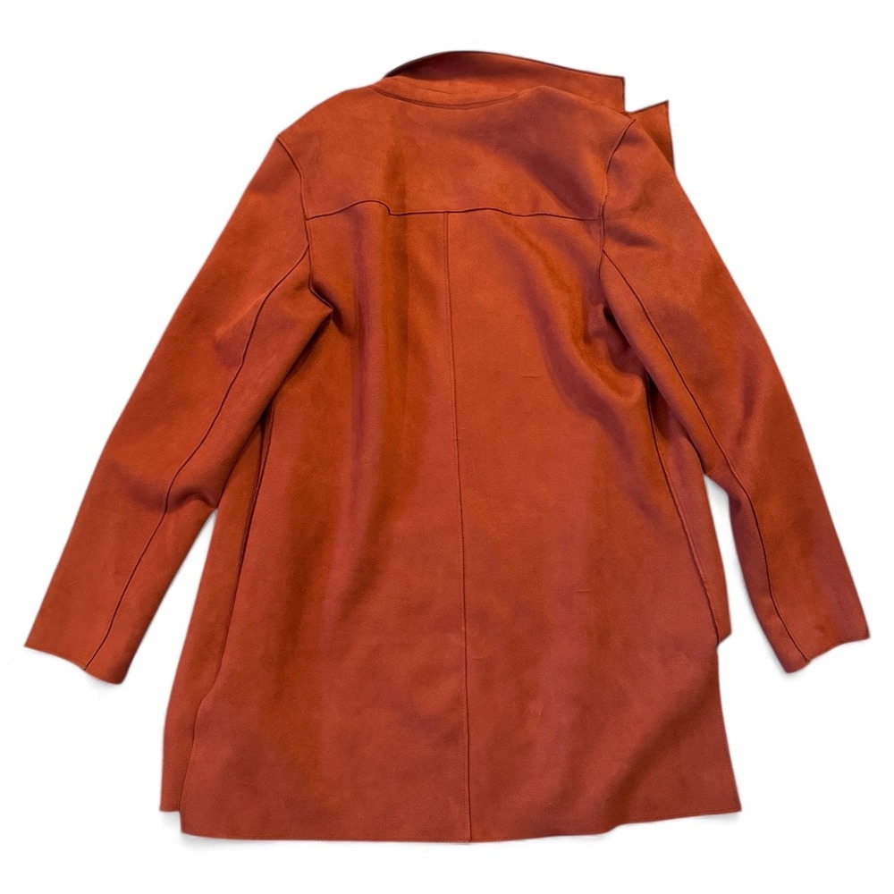 T Tahari Women S Faux Leather Rust Orange Collarless Jacket Coat‎ - Picture 8 of 8